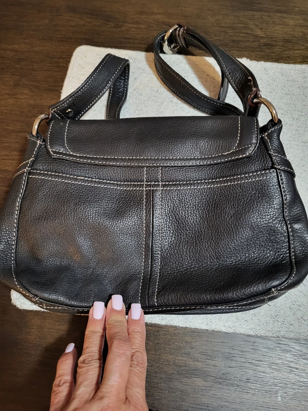 Tignanello Black Leather Crossbody with Gold Hardware